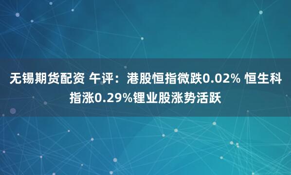 无锡期货配资 午评：港股恒指微跌0.02% 恒生科指涨0.29%锂业股涨势活跃